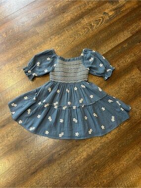 Rare Editions Blue Daisy Smocked Puff-Sleeve Dress